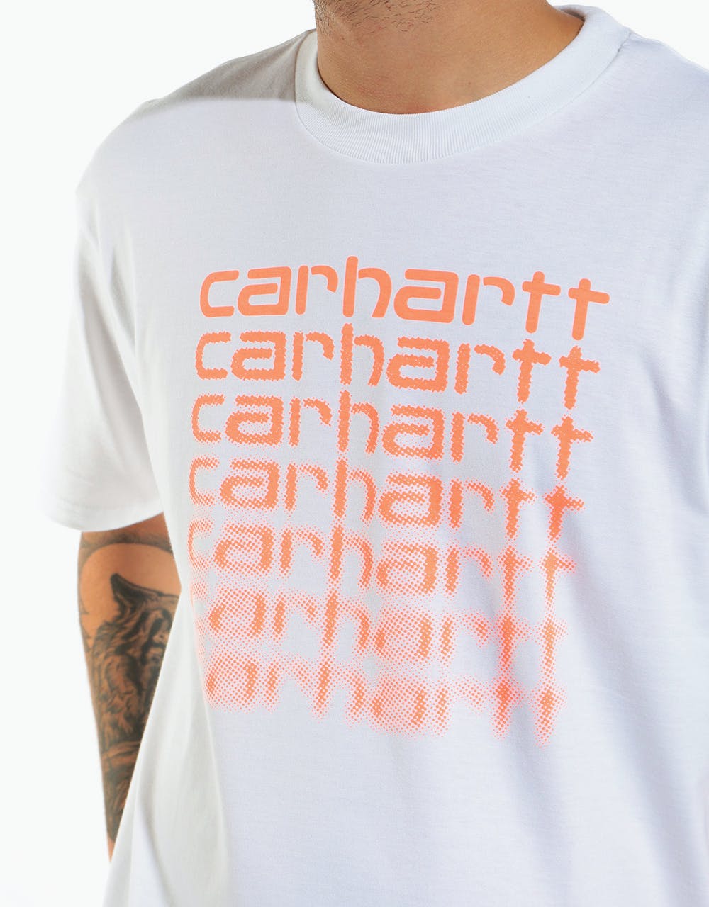 Carhartt WIP S/S Fading Script T-Shirt - White/Pop Coral