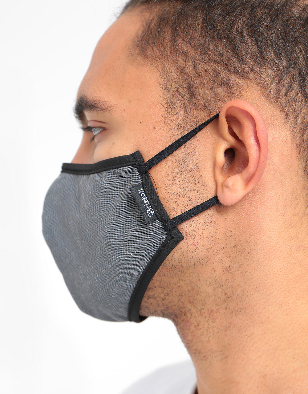 Brixton Antimicrobial Face Mask - Black Herringbone