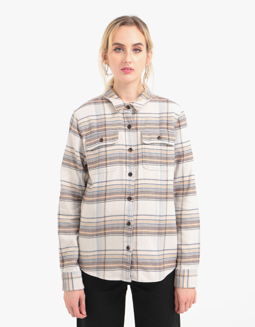 Patagonia Womens Long-Sleeved Fjord Flannel Shirt - Cabin Time: Birch White