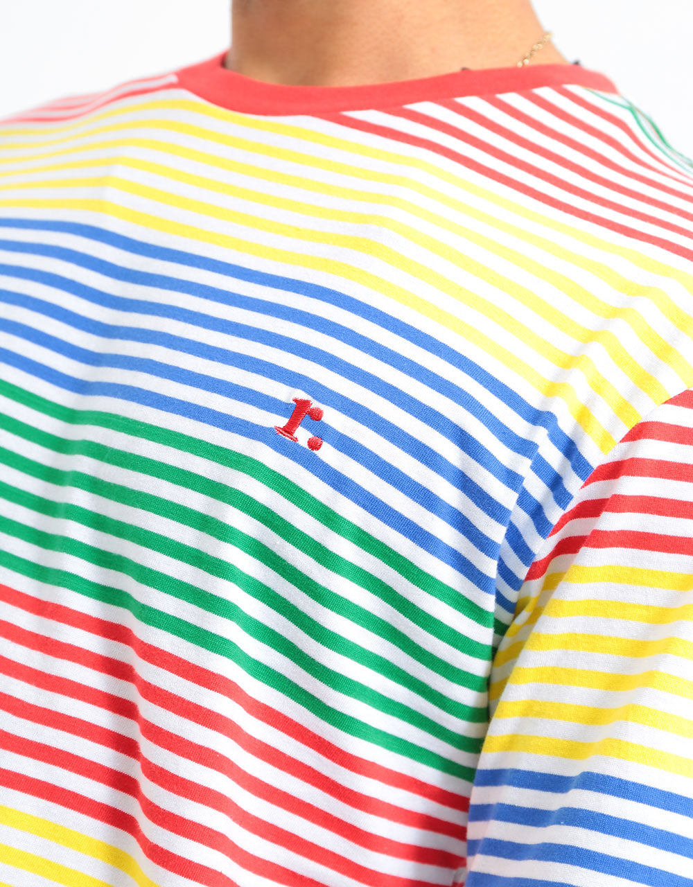 Route One Anderson Stripe T-Shirt - Flame/Yellow/Nautical Blue/Amazon/