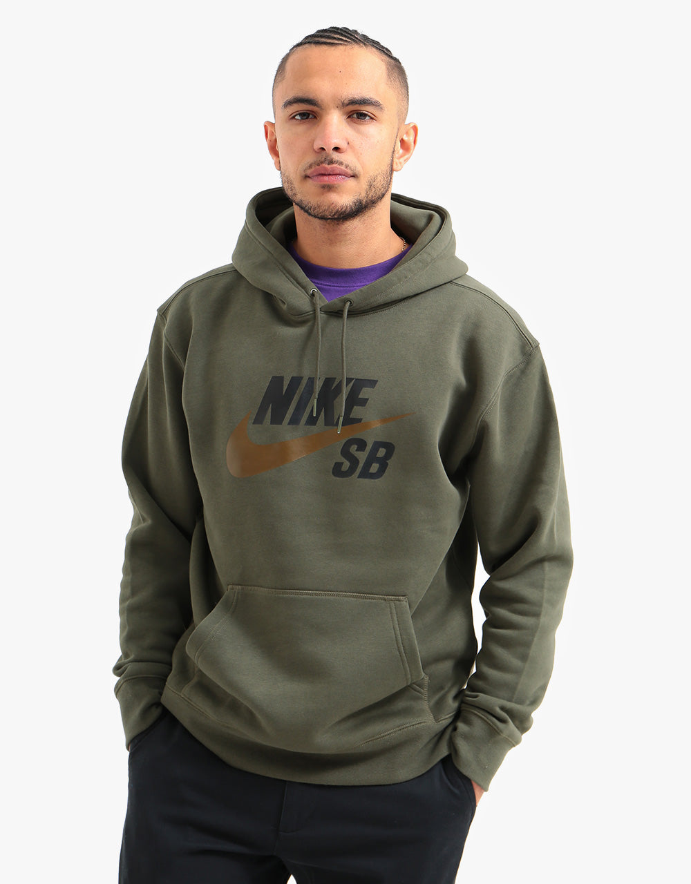 Nike SB Icon Essential Pullover Hoodie - Cargo Khaki/Yukon Brown