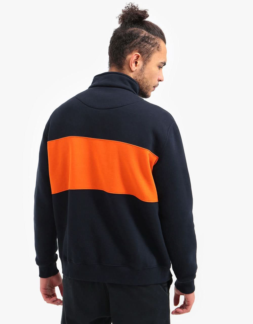Route One Blocked 1/4 Zip Sweat - Navy/Orange