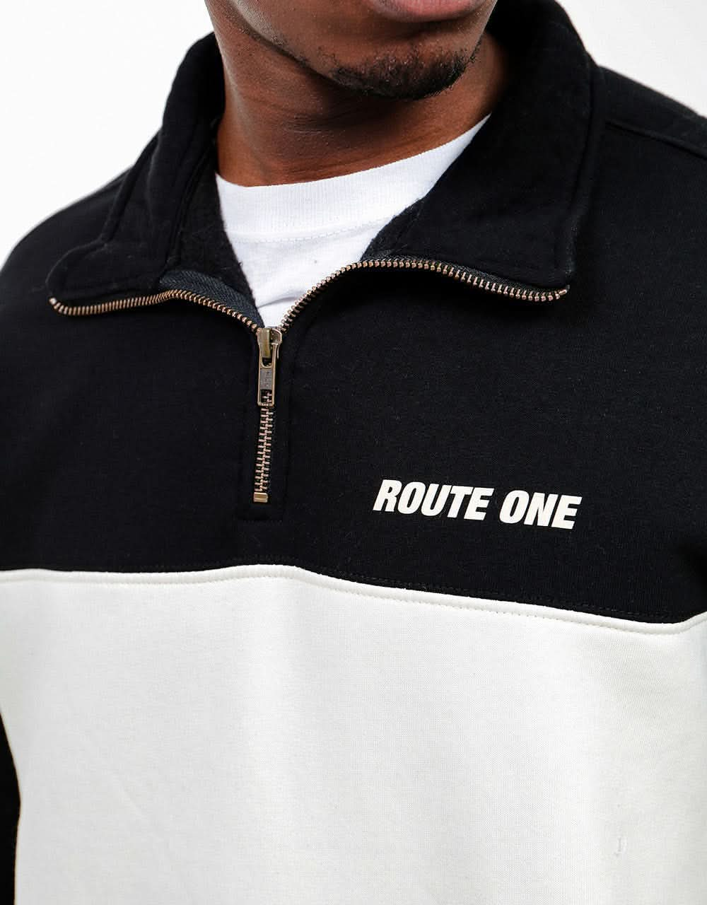 Route One Blocked 1/4 Zip Sweat - Black/Natural