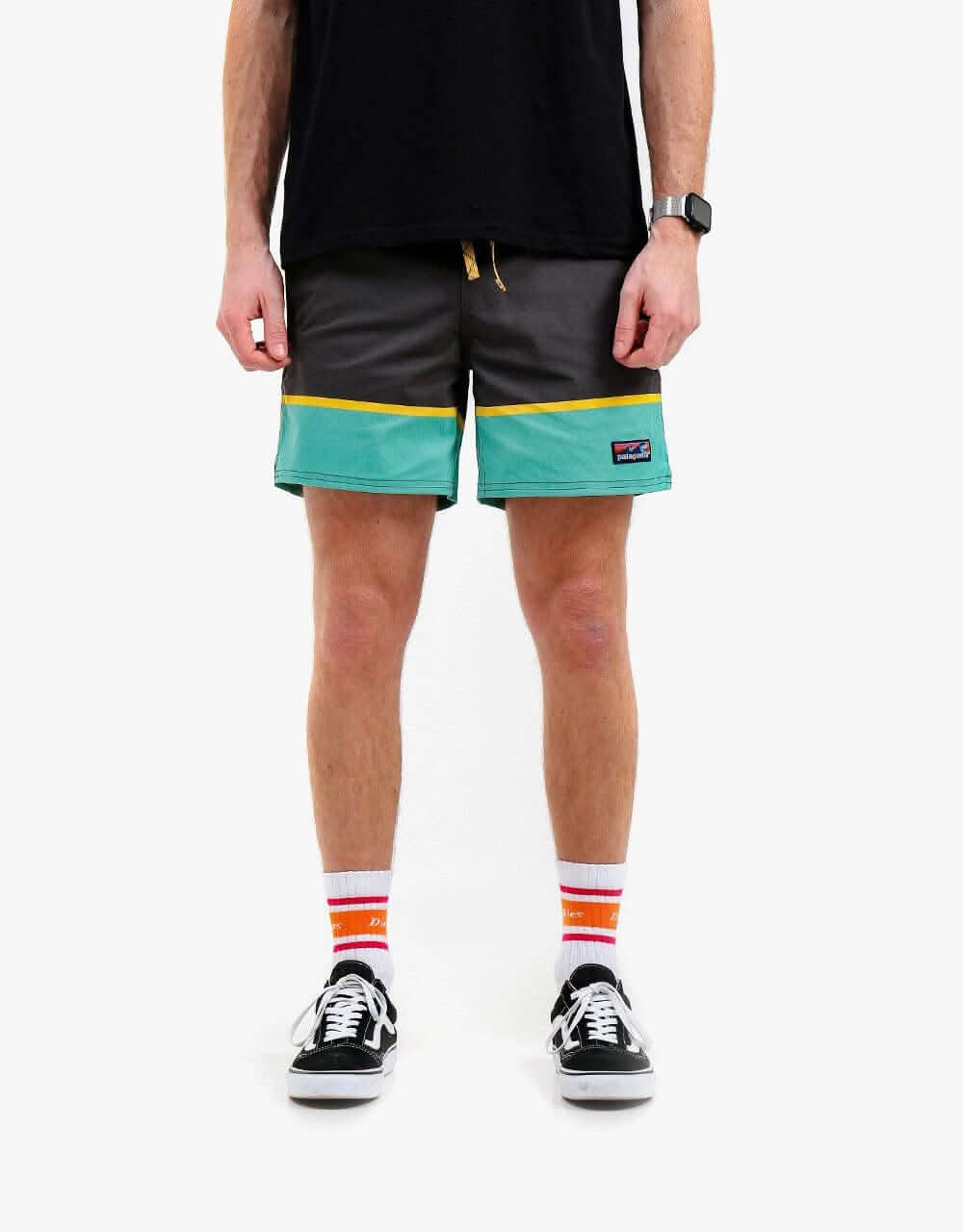 Patagonia Stretch Wavefarer® 16" Volley Short - Bottom Leg Stripe: Forge Grey
