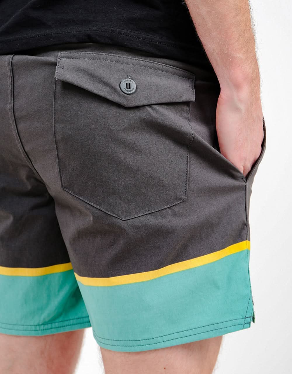 Patagonia Stretch Wavefarer® 16" Volley Short - Bottom Leg Stripe: Forge Grey