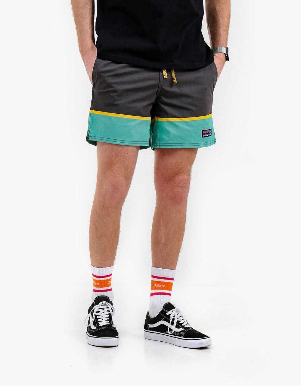 Patagonia Stretch Wavefarer® 16" Volley Short - Bottom Leg Stripe: Forge Grey