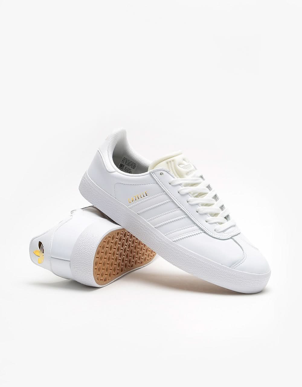 adidas Gazelle ADV Skate Shoes - White/White/Gold Metallic