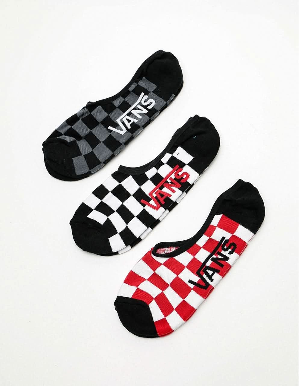 Vans Classic Super No Show 3 Pack Socks - Red/White Check