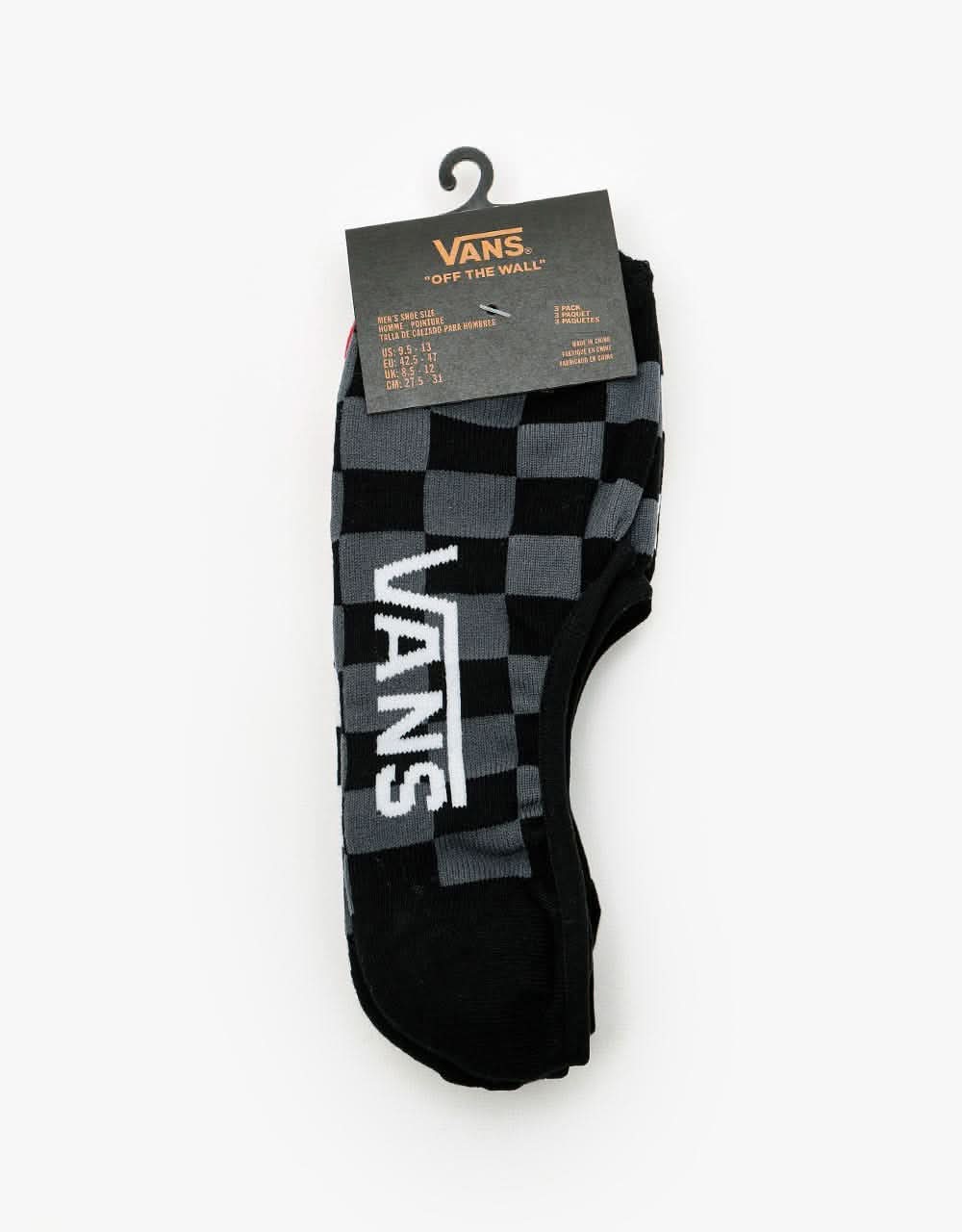 Vans Classic Super No Show 3 Pack Socks - Red/White Check