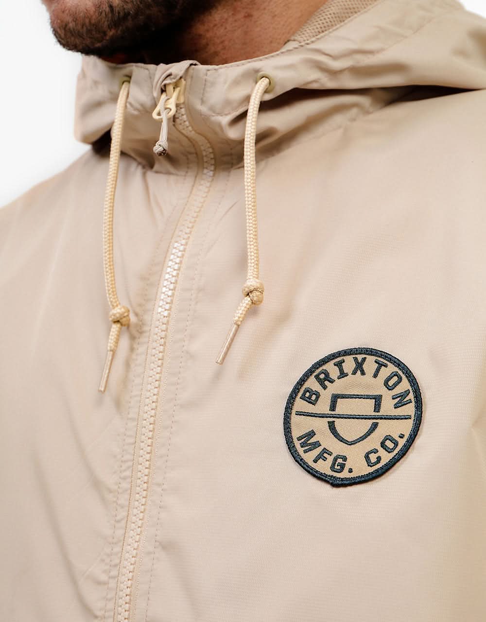 Brixton Claxton Crest Lightweight Zip Hood Jacket - Vanilla/Steel Blue