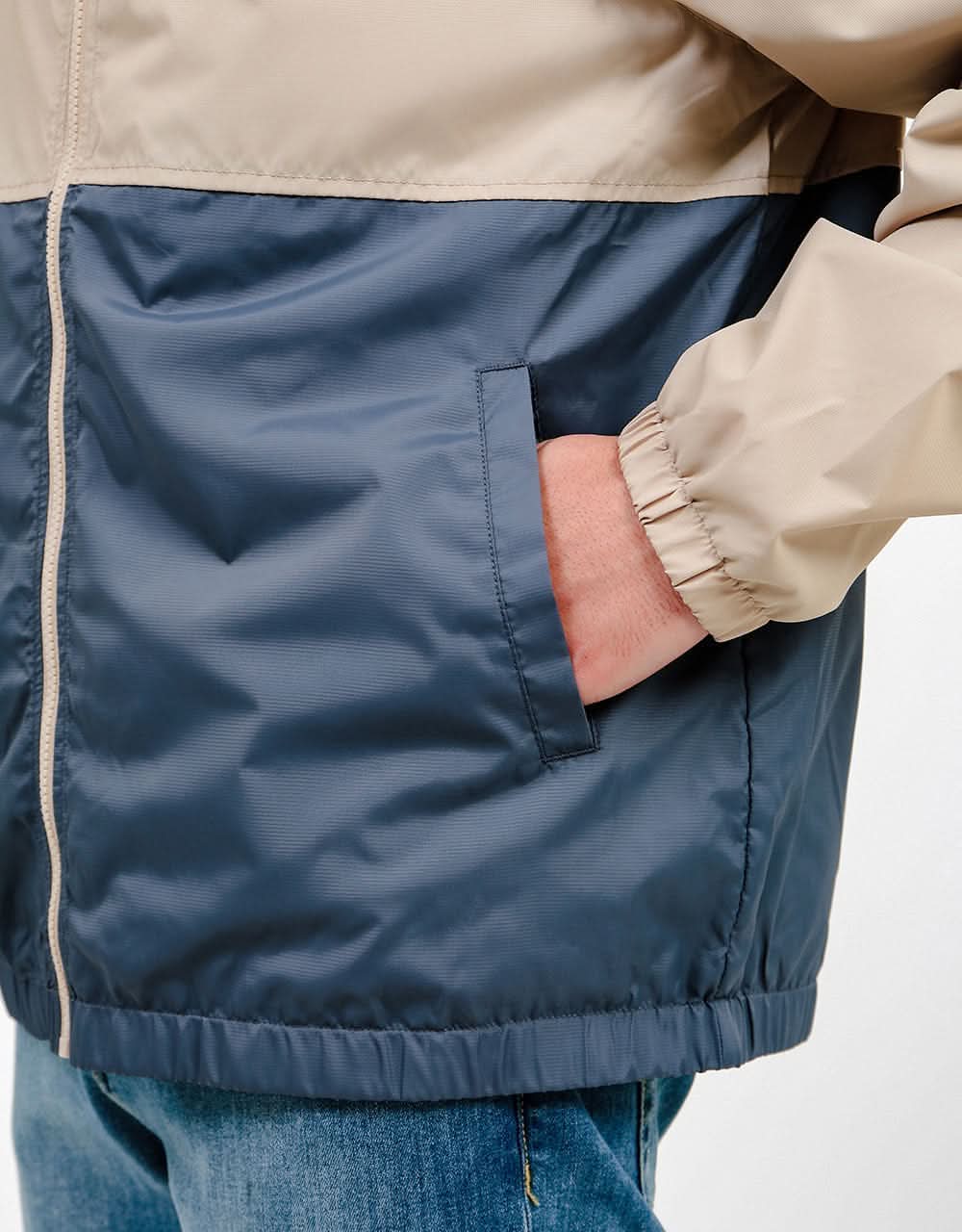 Brixton Claxton Crest Lightweight Zip Hood Jacket - Vanilla/Steel Blue