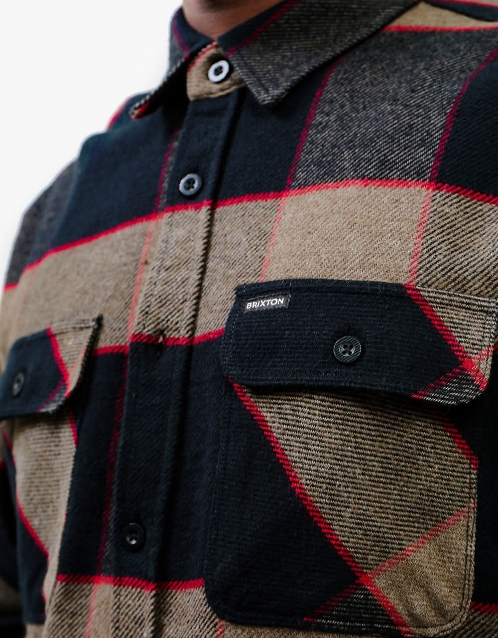 Brixton Bowery L/S Flannel Shirt - Heather Grey/Charcoal