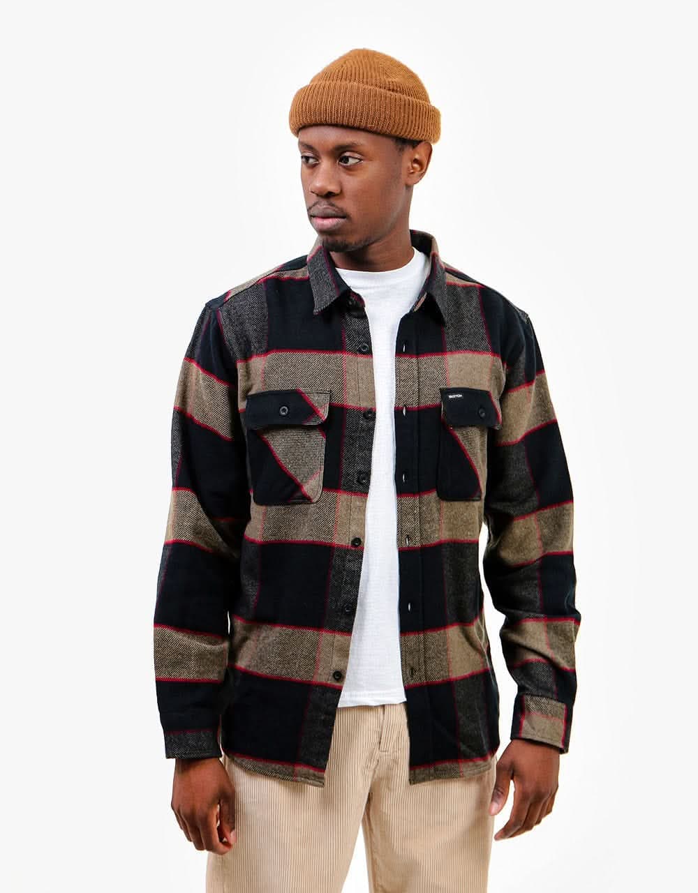 Brixton Bowery L/S Flannel Shirt - Heather Grey/Charcoal