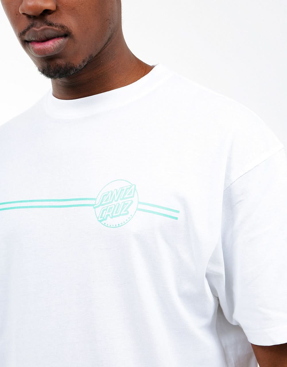 Santa Cruz Opus Dot Stripe T-Shirt - White/Jade Green