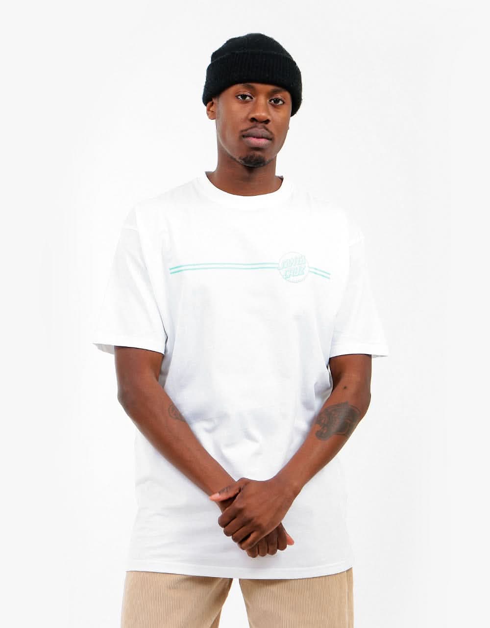 Santa Cruz Opus Dot Stripe T-Shirt - White/Jade Green