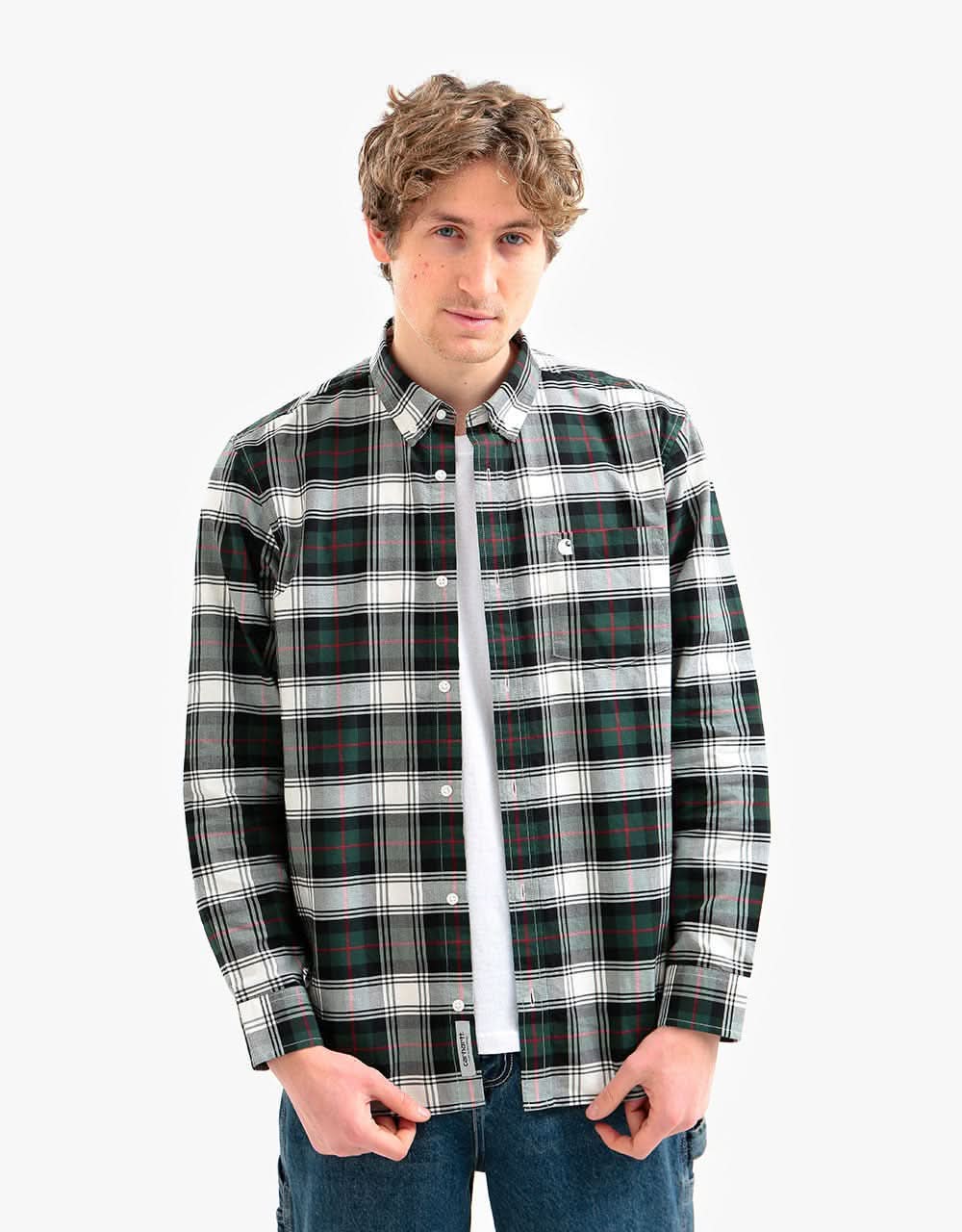 Carhartt WIP L/S Steen Shirt - (Steen Check) Bottle Green