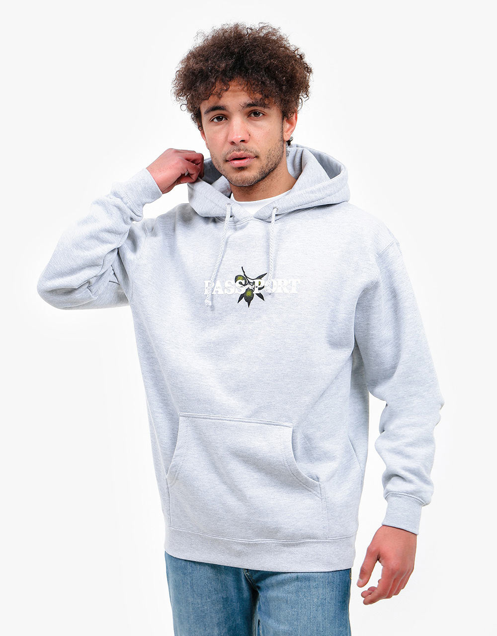 Pass Port Olive Puff Print Pullover Hoodie - Grey Heather