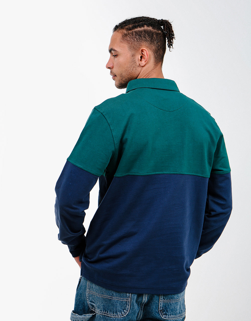 Route One Split Polo Shirt - Forest Green/Navy