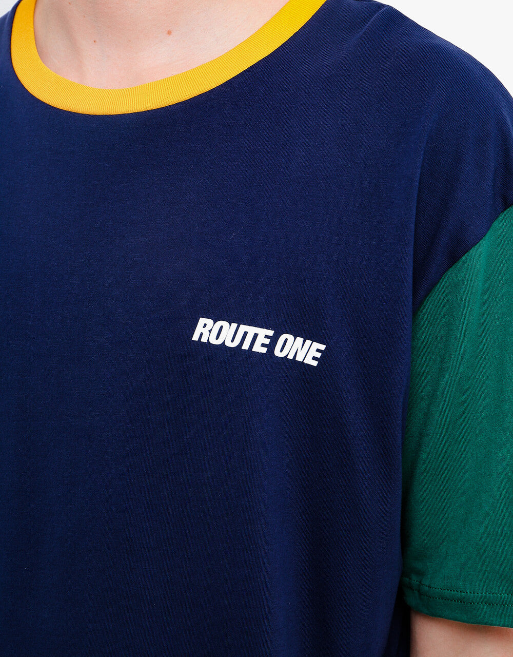 Route One Organic Colourblock T-Shirt - Navy/Multi
