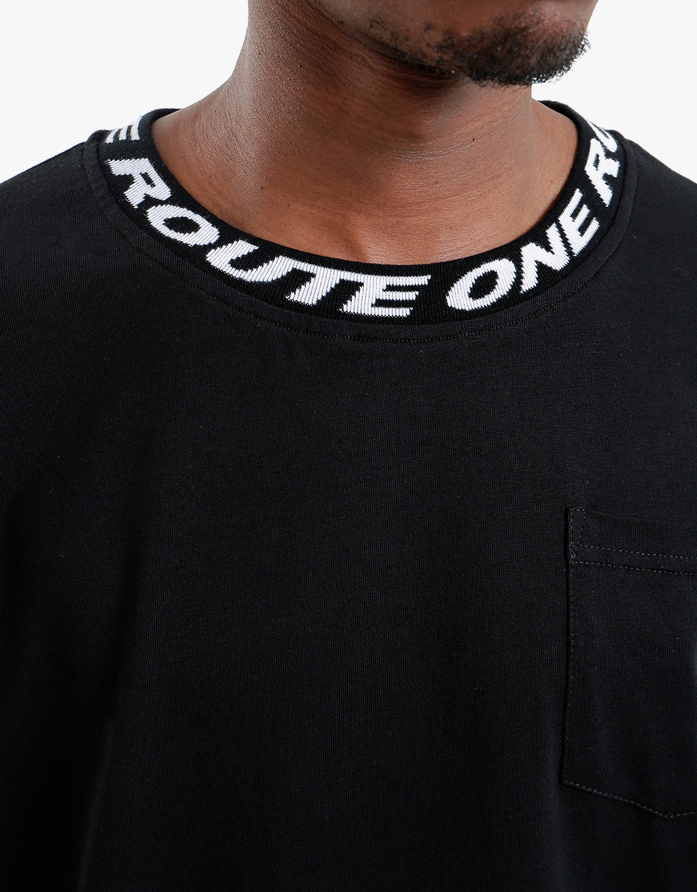 Route One Organic Ribbed Collar Long Sleeve T-Shirt - Black