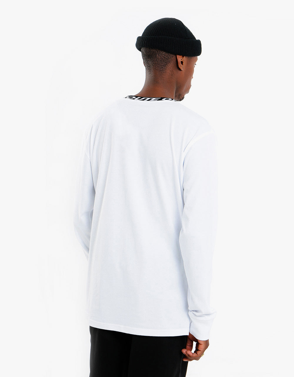 Route One Organic Ribbed Collar Long Sleeve T-Shirt - White