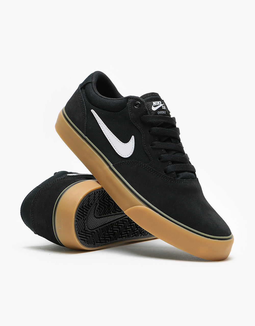 Nike SB Chron 2 Skate Shoes - Black/White-Black-Gum Light Brown