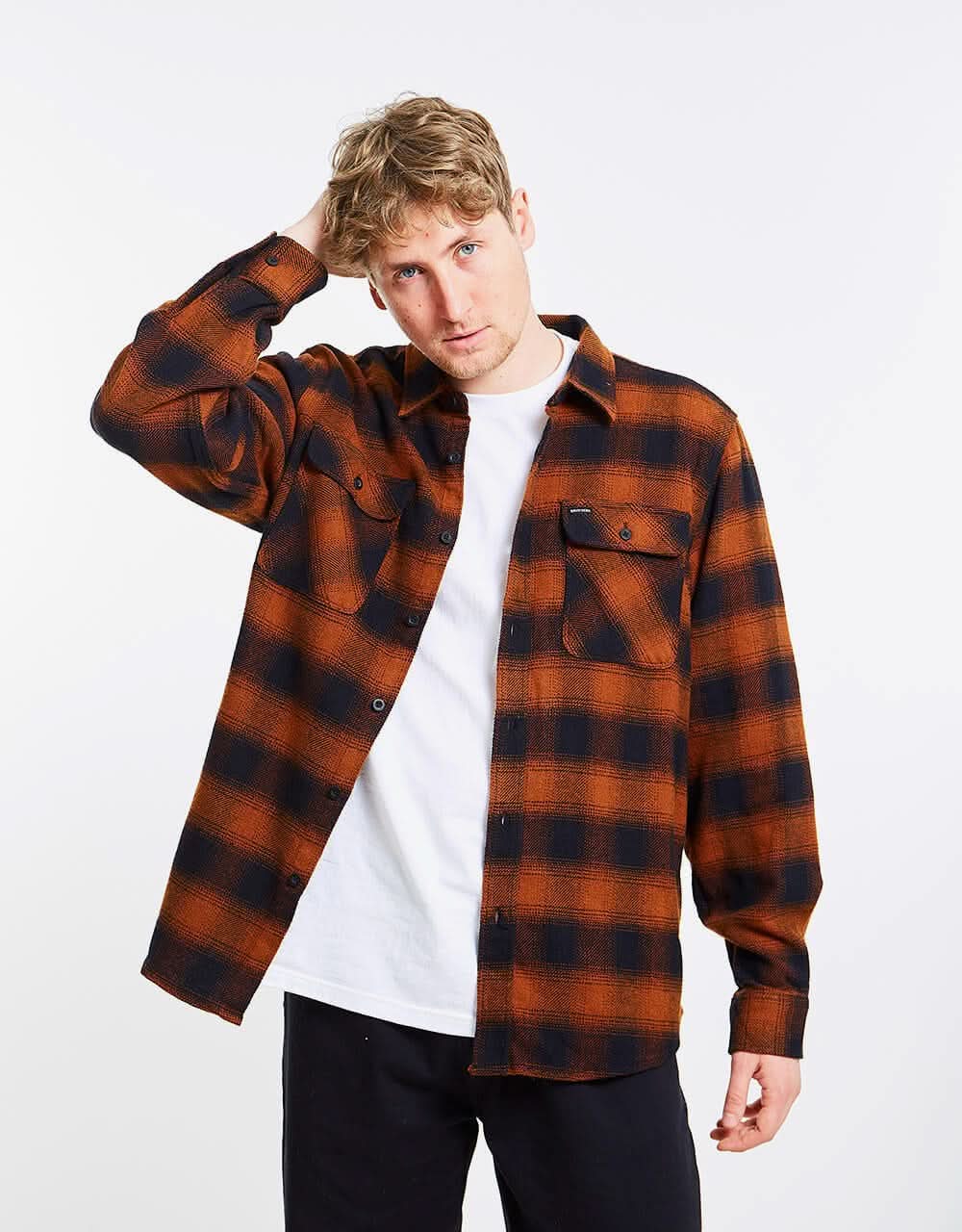 Brixton Bowery L/S Flannel Shirt - Burnt Orange