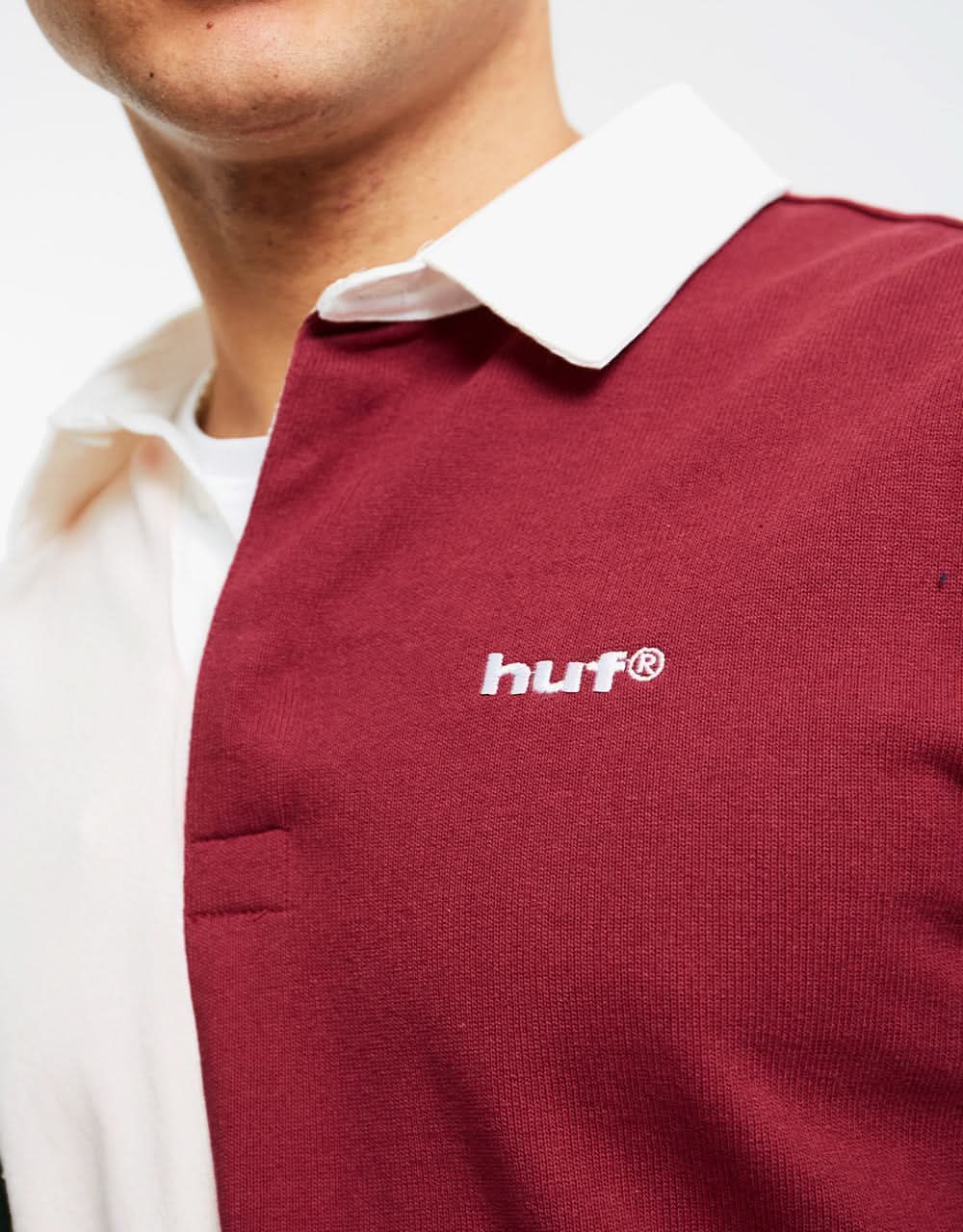 HUF Mick Colour Block L/S Rugby Shirt - Merlot