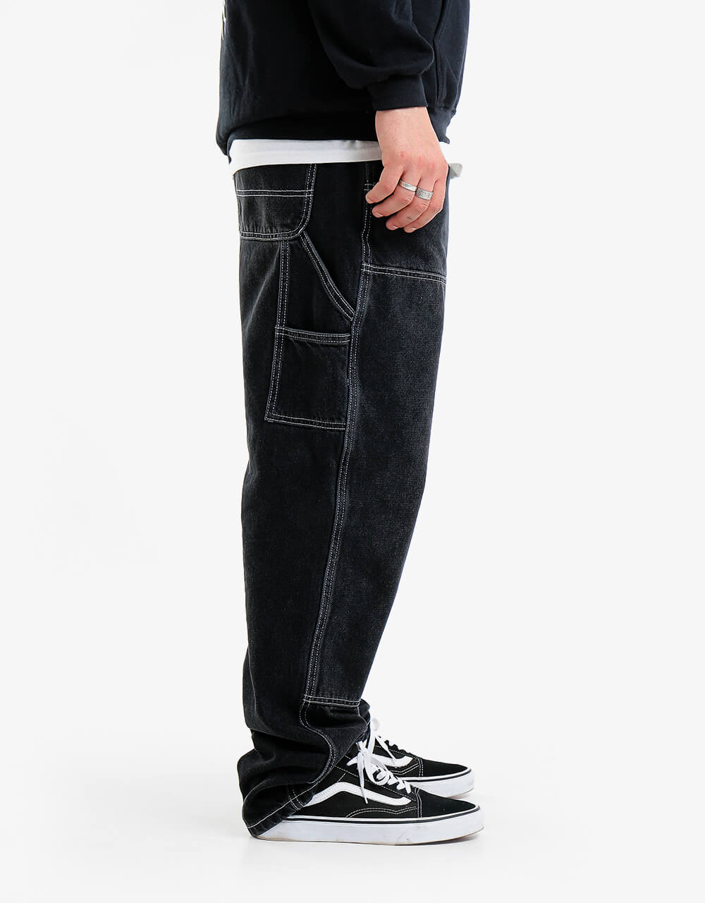 Route One Double Knee Denim Pants - Washed Black
