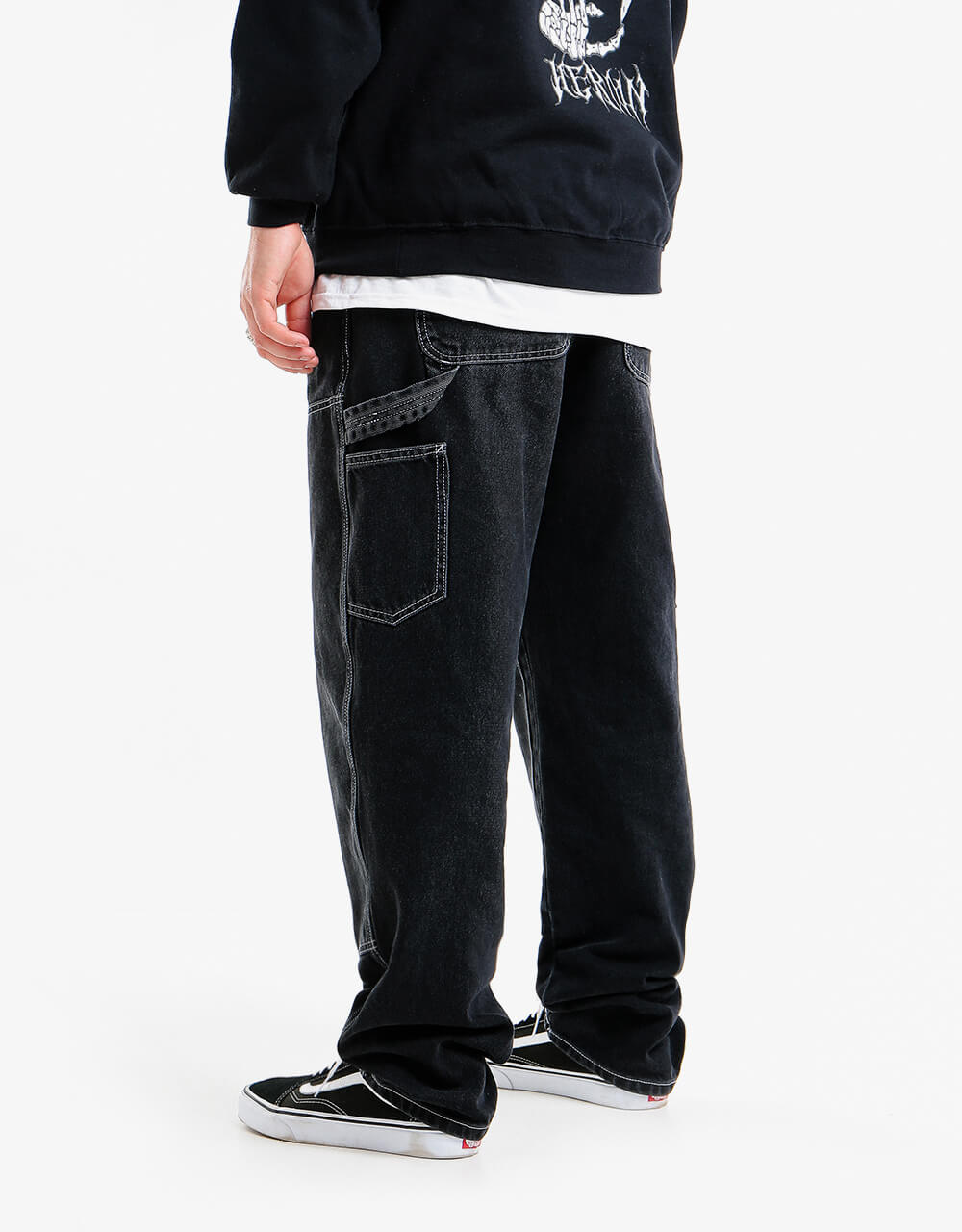 Route One Double Knee Denim Pants - Washed Black