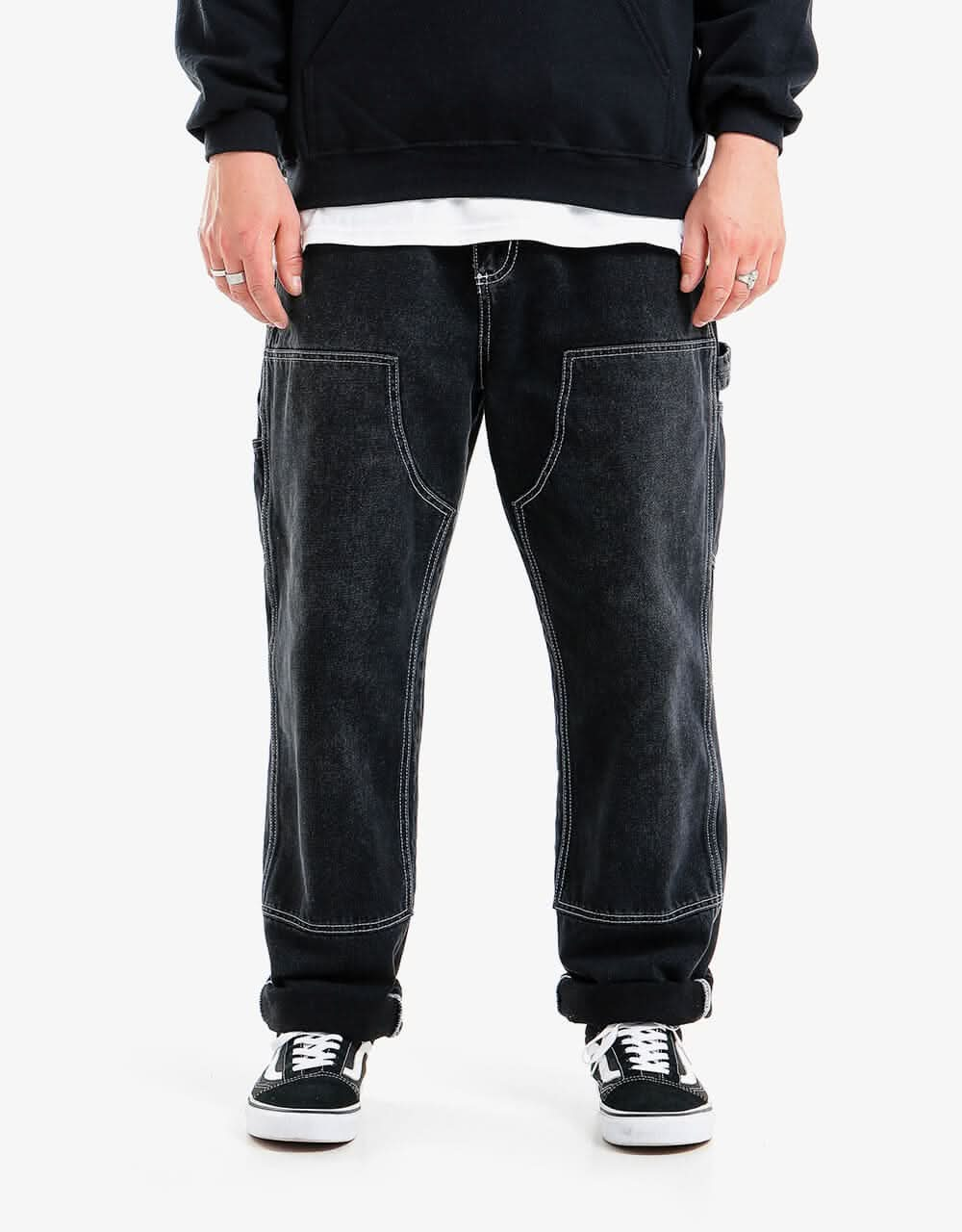 Route One Double Knee Denim Pants - Washed Black