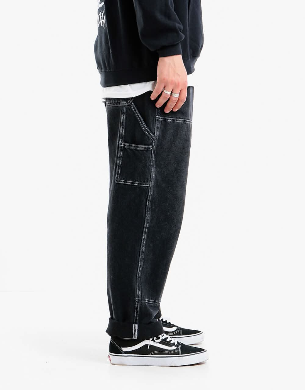 Route One Double Knee Denim Pants - Washed Black