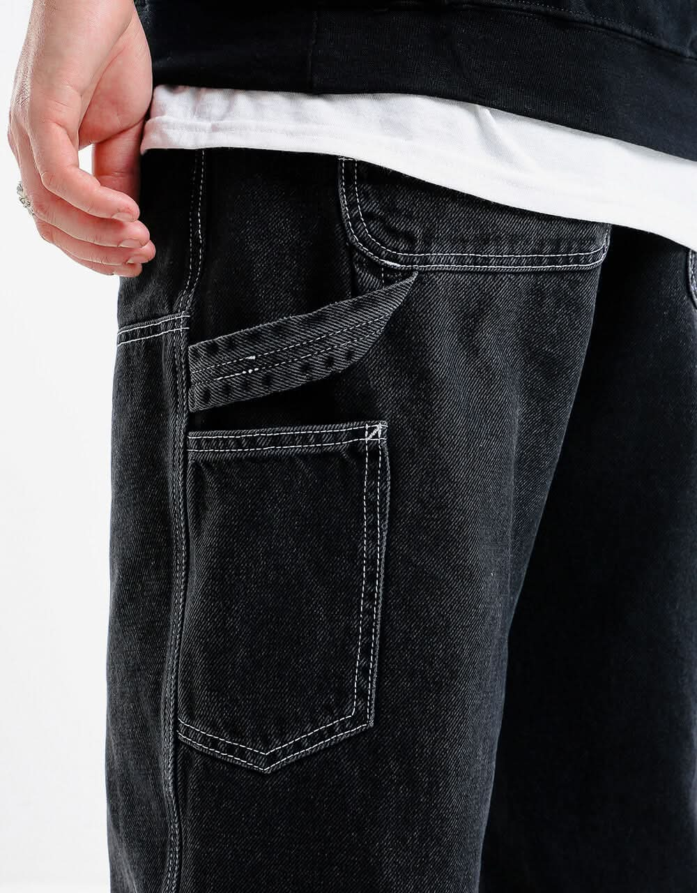 Route One Double Knee Denim Pants - Washed Black