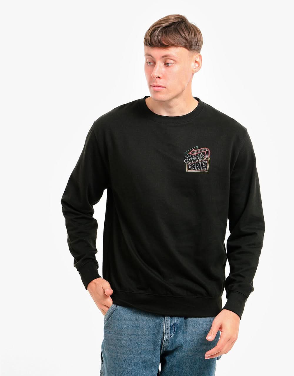 Route One Neon Diner Sweatshirt - Black