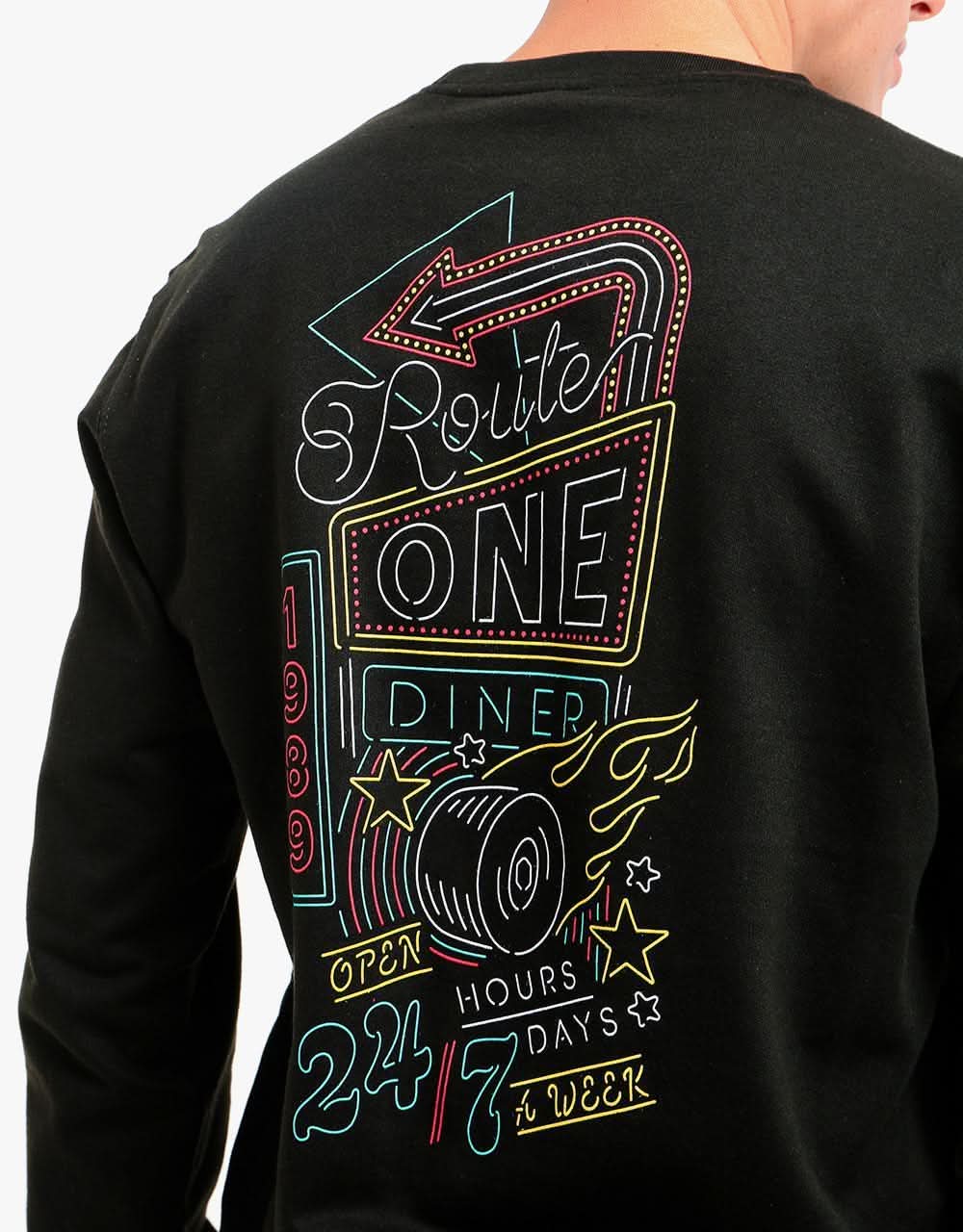 Route One Neon Diner Sweatshirt - Black