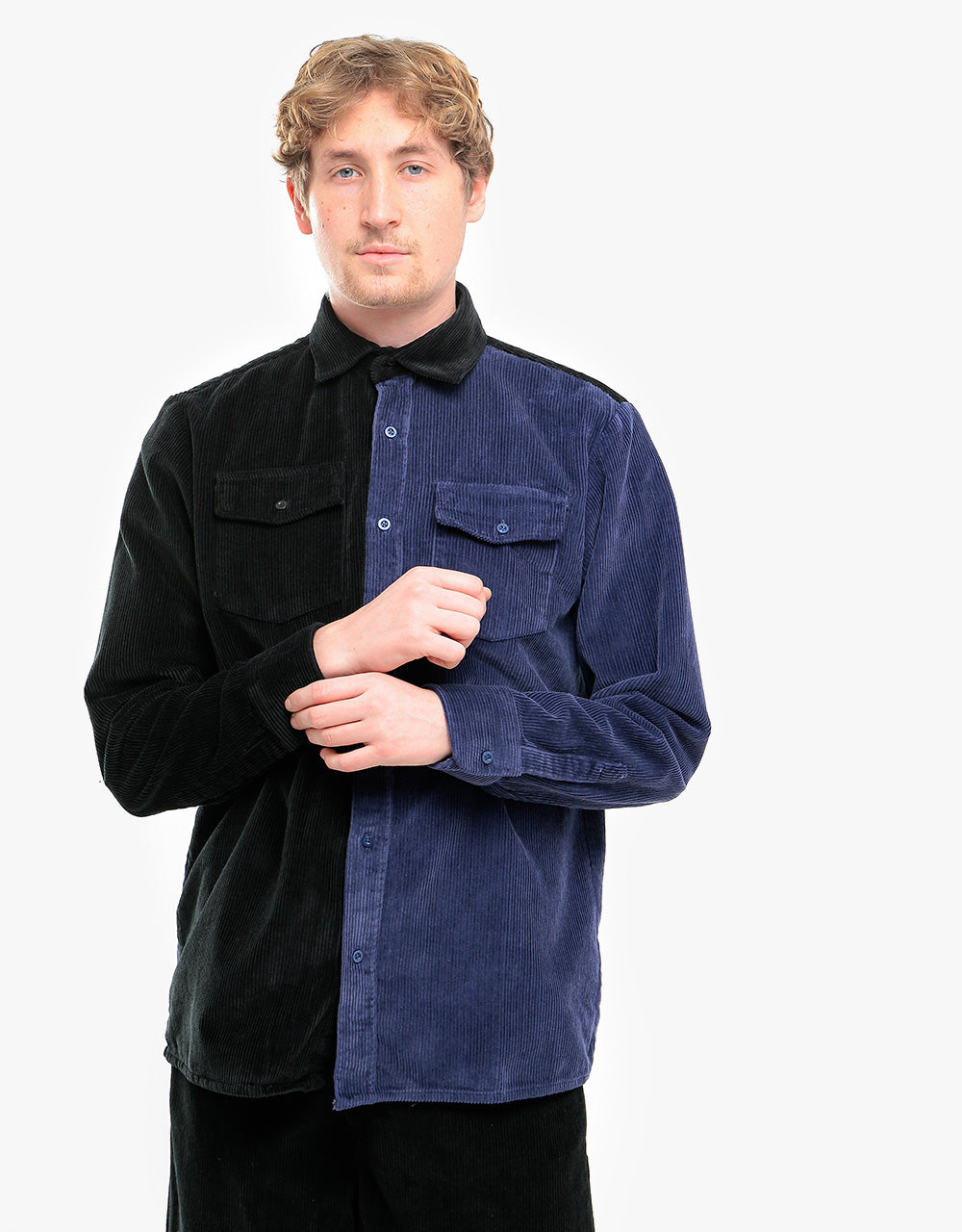 Route One Two-Tone Big Wale Cord Shirt - Black/Navy
