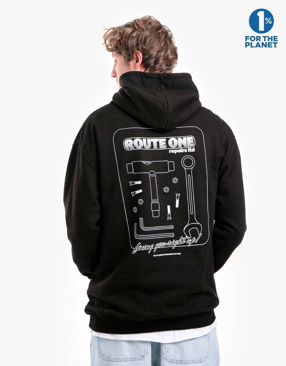 Route One Repairs Pullover Hoodie - Black