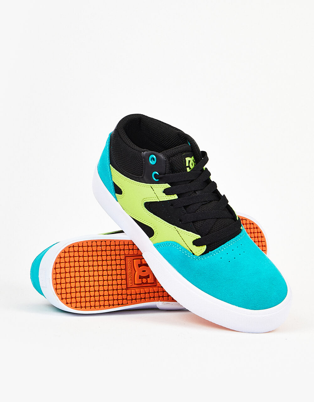 DC Kalis Vulc Mid Kids Skate Shoes - Black/Green/Orange