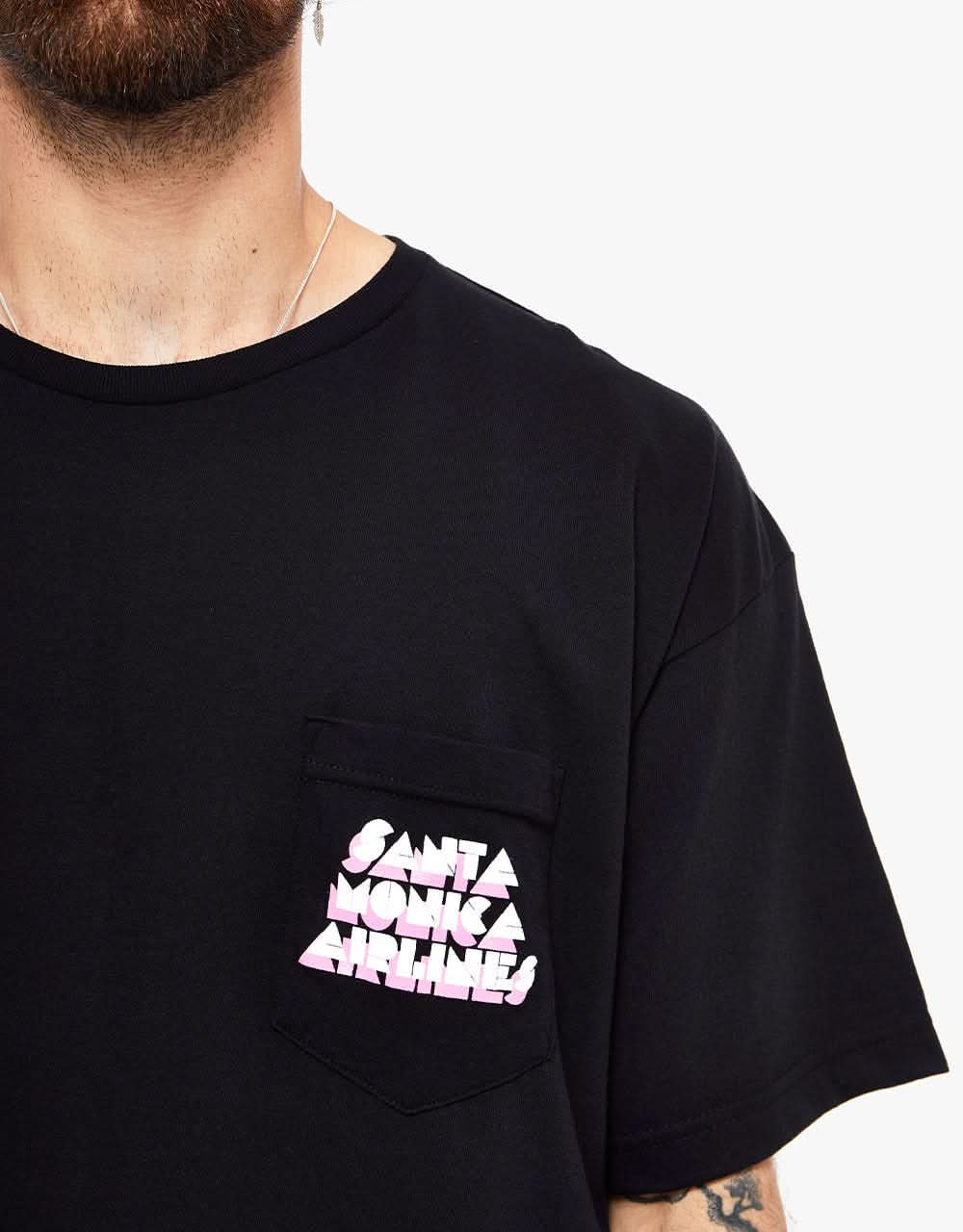 Santa Monica Airlines Natas Neon Classic Pocket T-Shirt - Black
