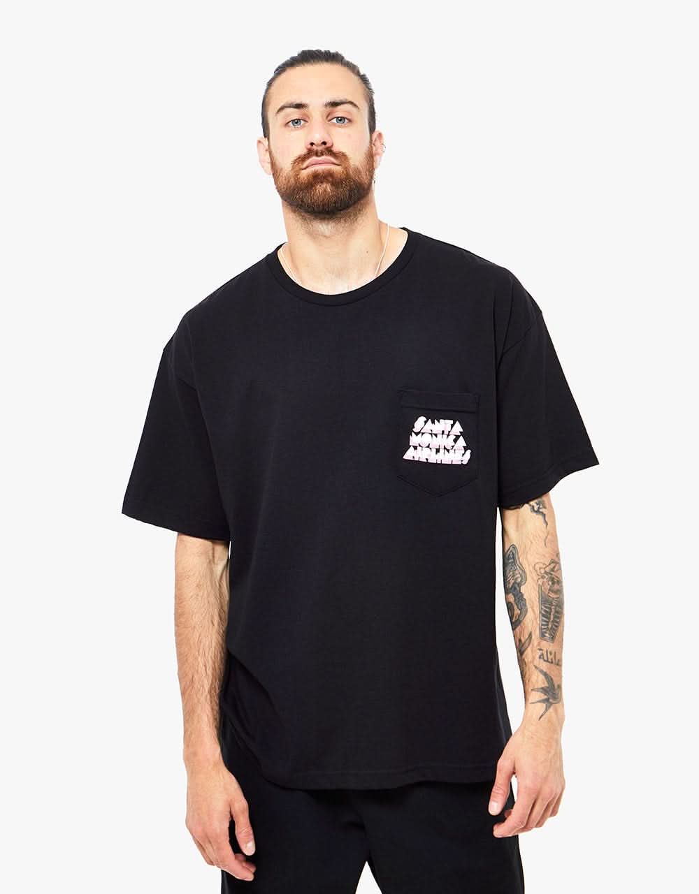 Santa Monica Airlines Natas Neon Classic Pocket T-Shirt - Black