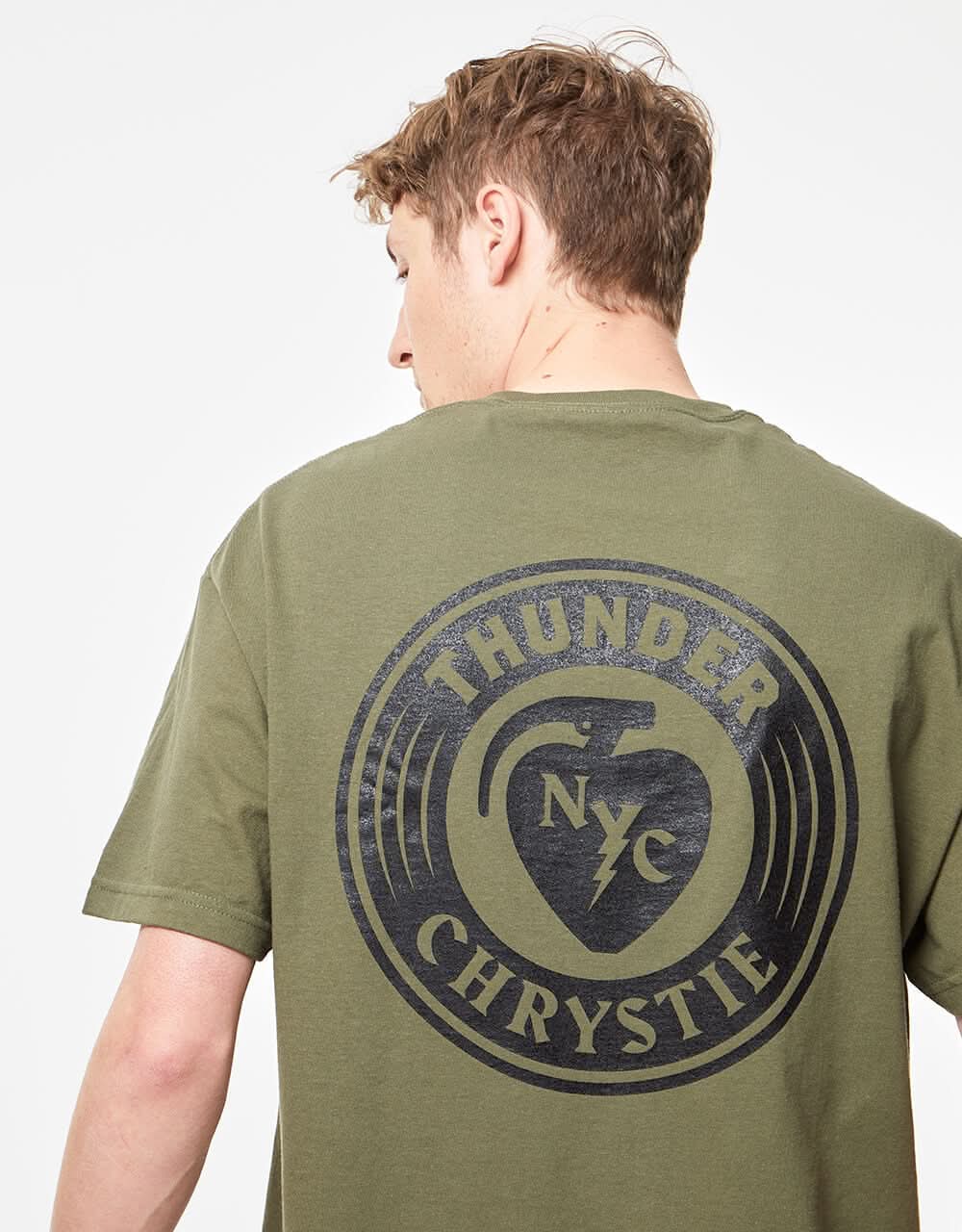 Thunder x Chrystie Circle Logo T-Shirt - Army Green