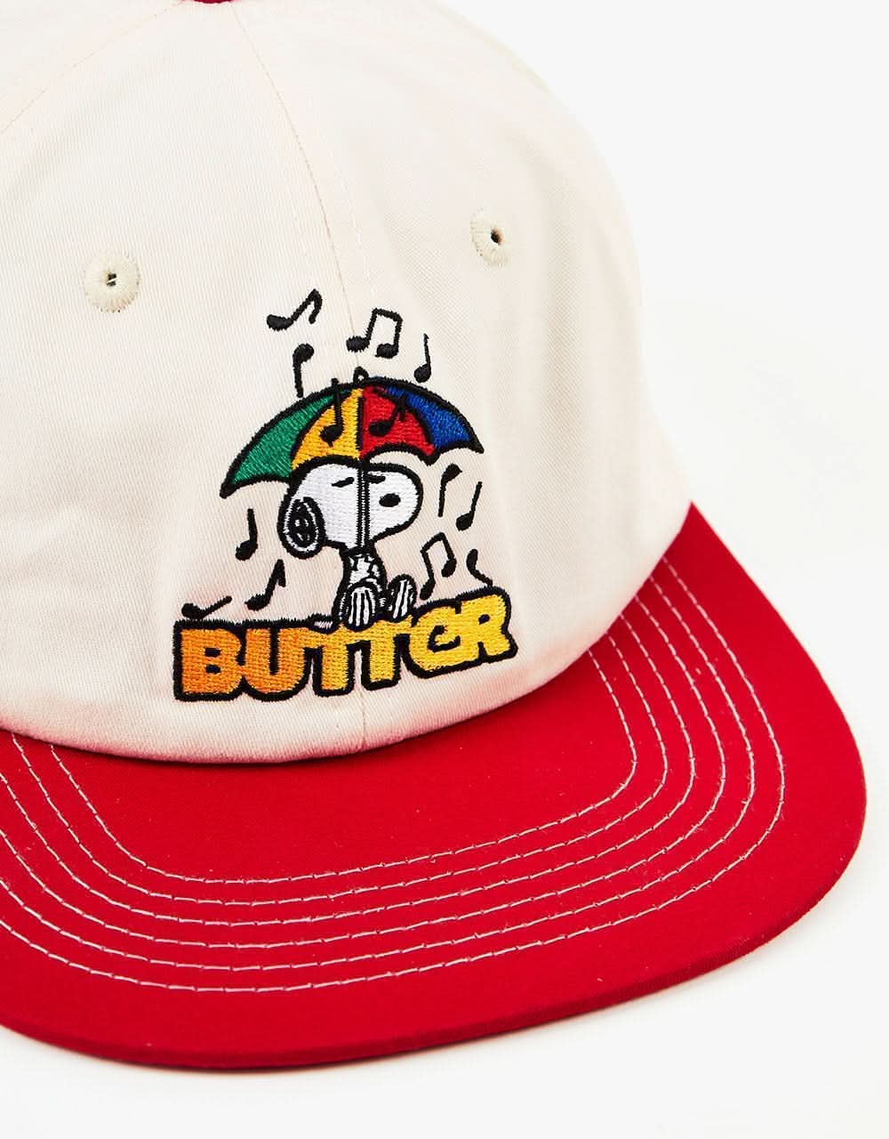 Butter Goods x Peanuts Umbrella 6 Panel Cap - Bone/Red
