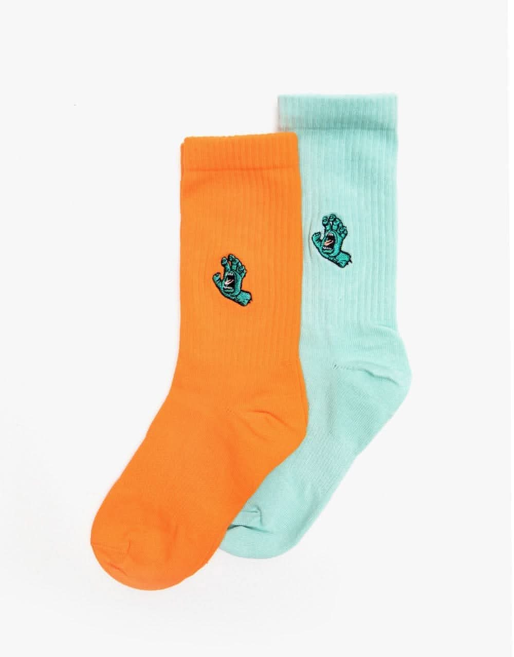 Santa Cruz Womens Mini Hand 2 Pack Socks - Orange/Blue