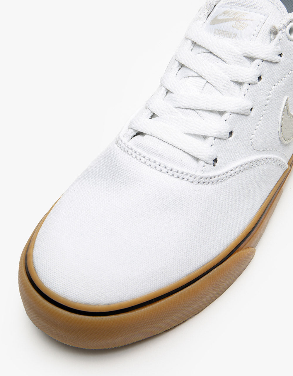 Nike SB Chron 2 Canvas Skate Shoes - White/Light Bone-White-Gum Light Brown