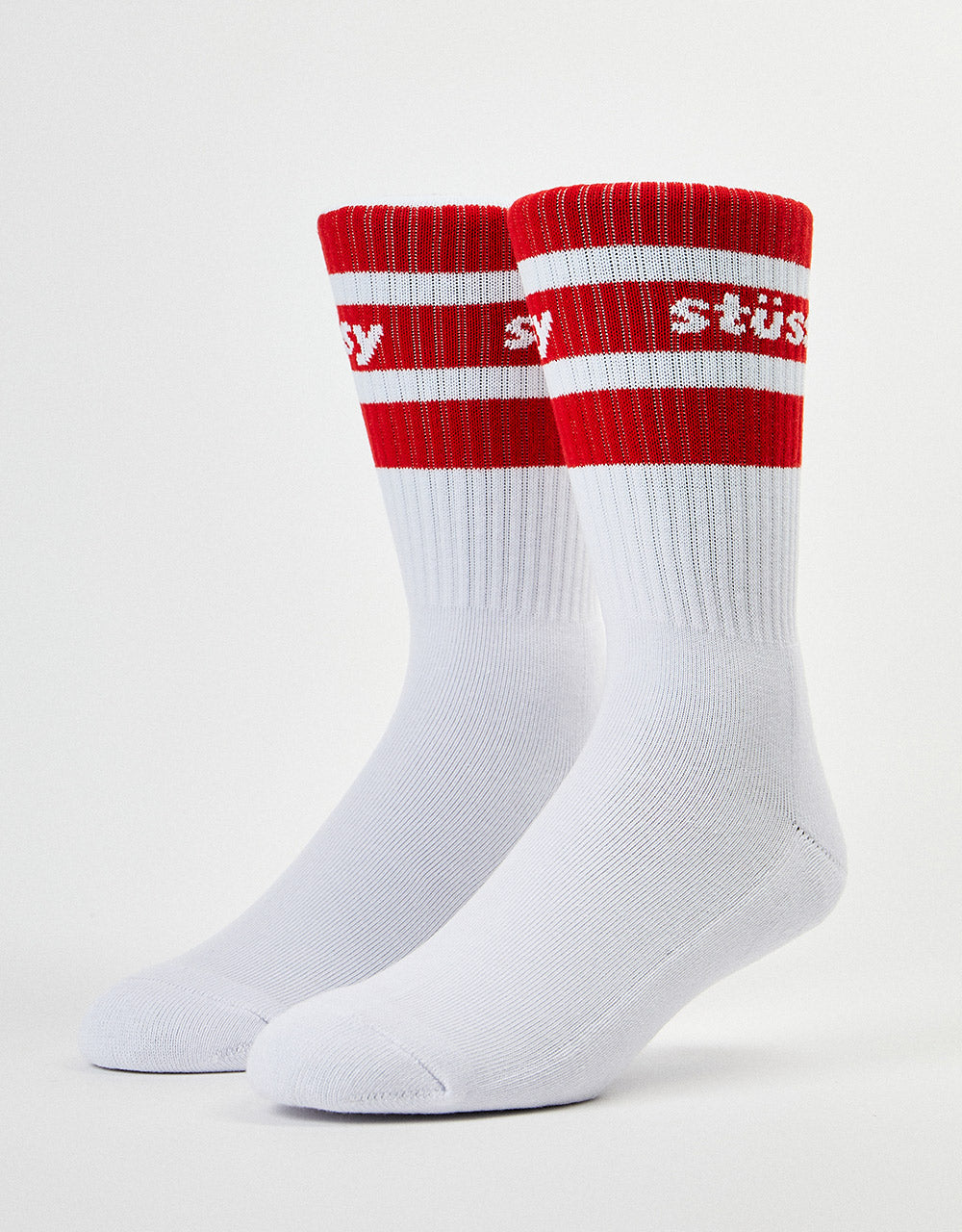 Stüssy Stripe Crew Socks - White/Red