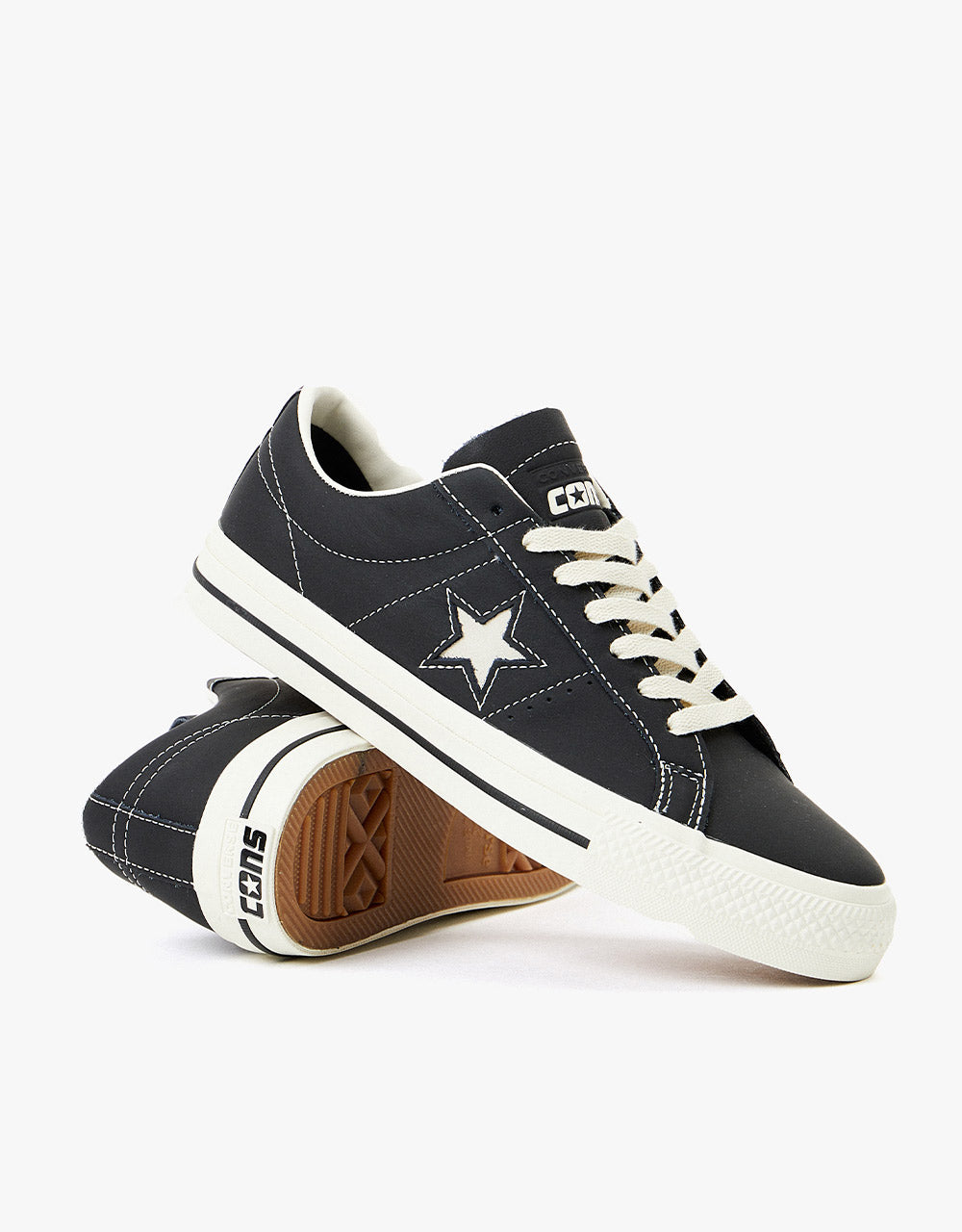 Converse One Star Pro Ox Leather Skate Shoes - Black/Black/Egret