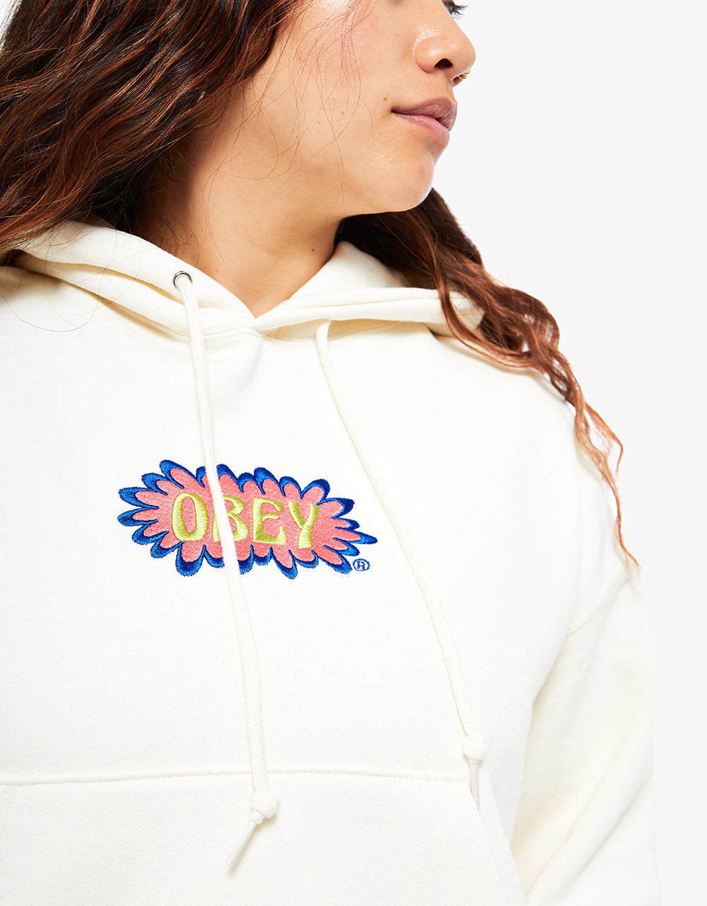 Obey Womens Bubble Cropped Pullover Hoodie - Unbleached