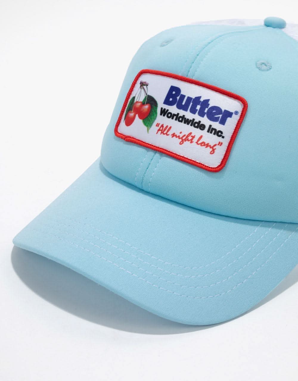 Butter Goods Cherry Trucker Cap - Powder Blue/White