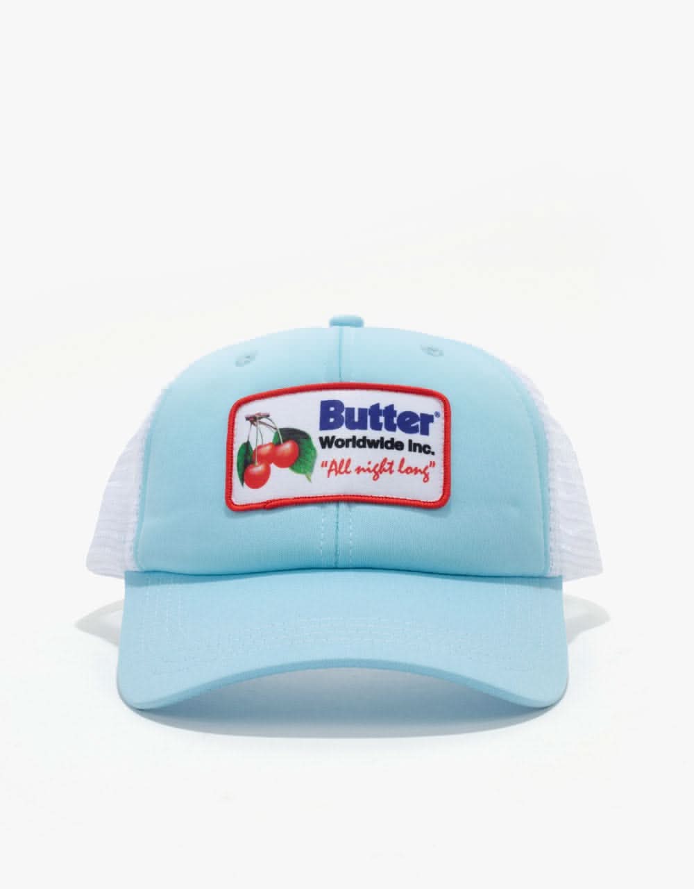Butter Goods Cherry Trucker Cap - Powder Blue/White