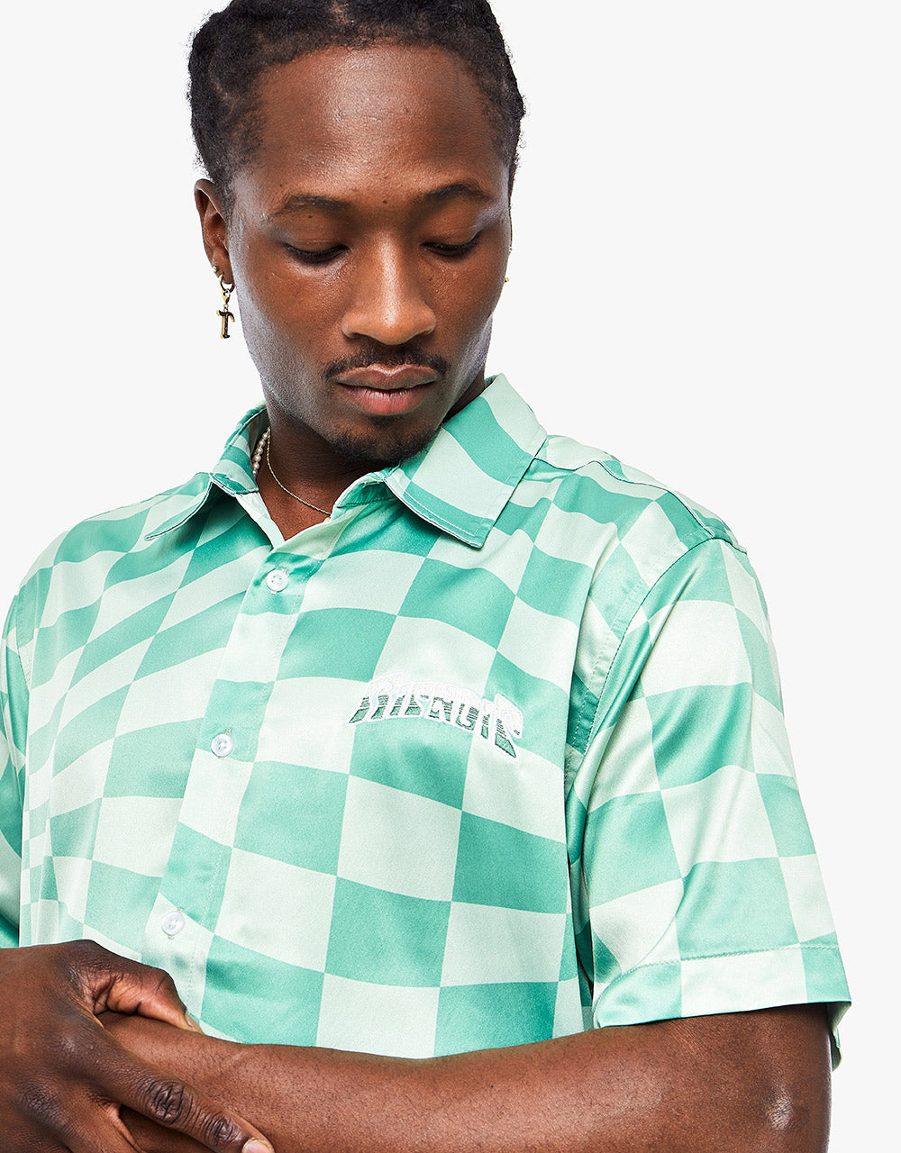 RIPNDIP Checked Short Sleeve Button Up Shirt - Olive/Pine